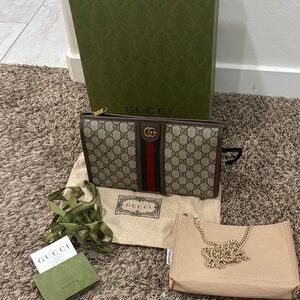 Gucci Ophidia Toiletry Bag with Bag Insert and Gold Chain